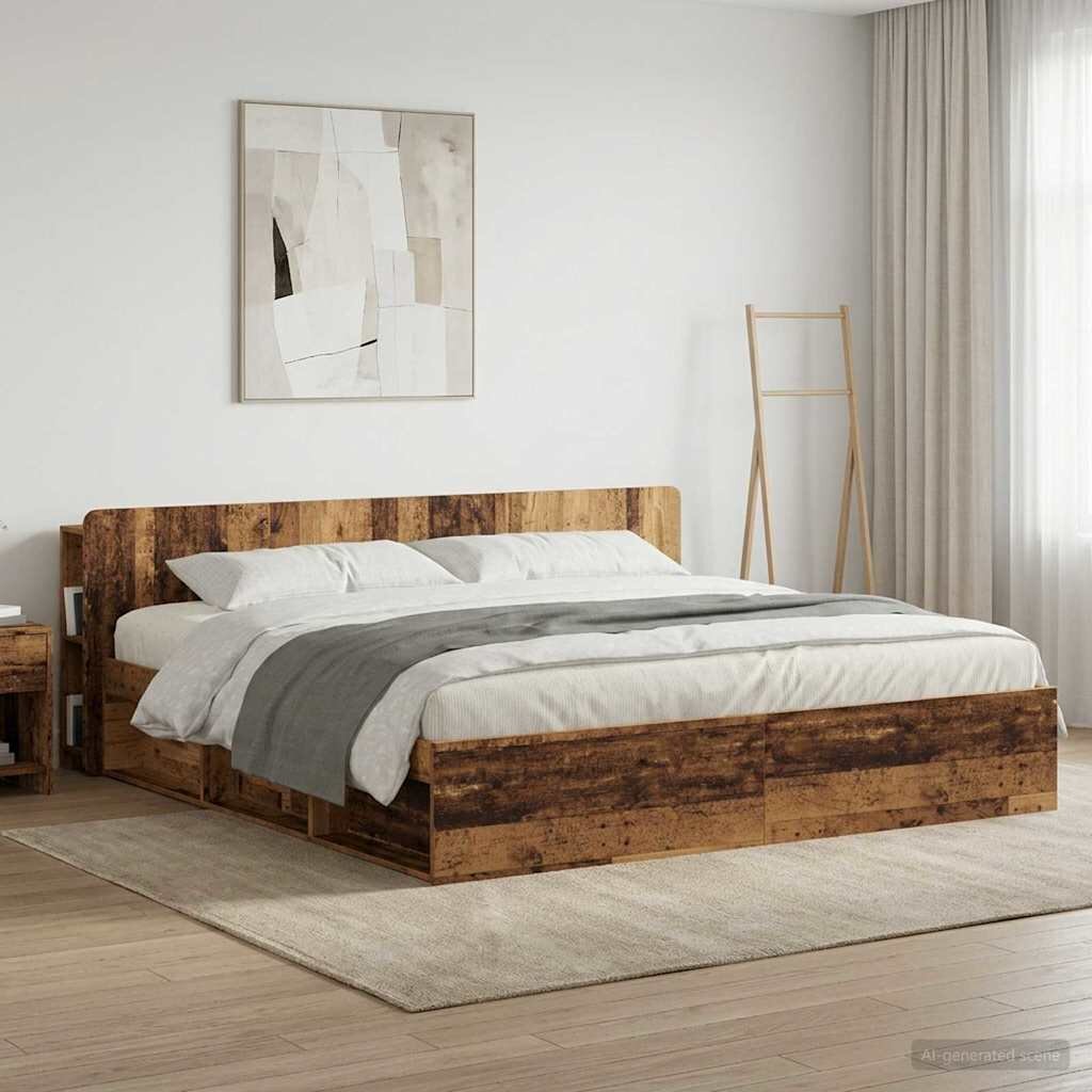 vidaXL Табла за легло със съхранение Старо дърво Инженерна дървесина