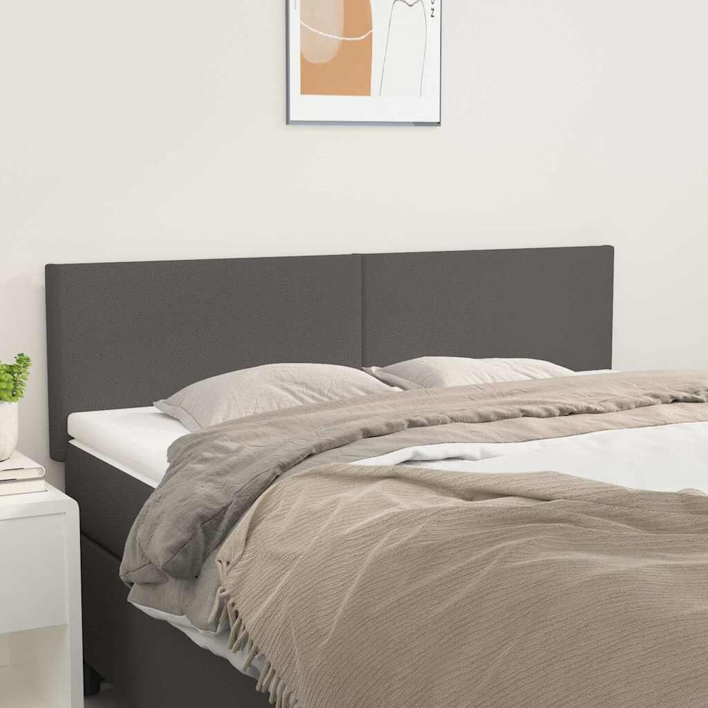 vidaXL Табла за легло сива 144x5x78/88 см изкуствена кожа