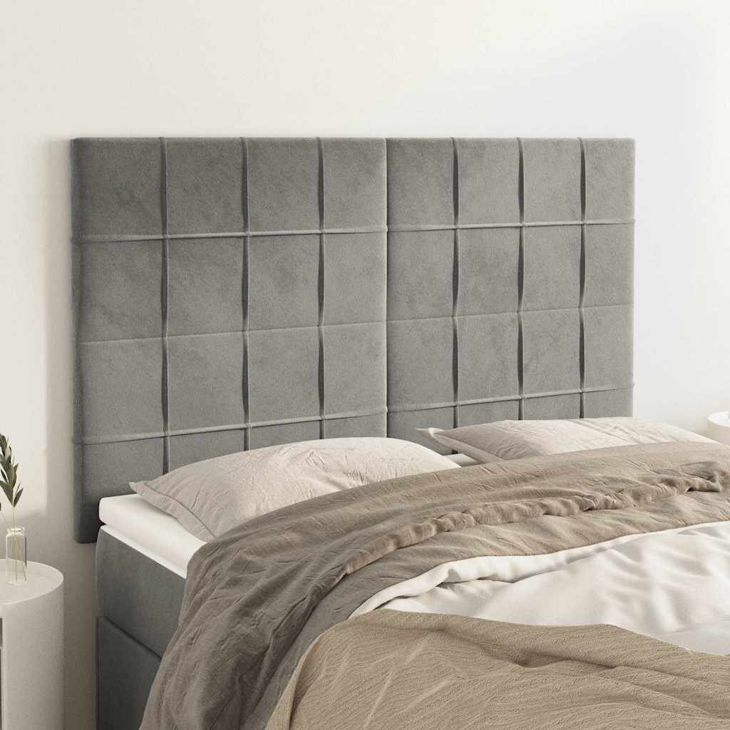 vidaXL Табла за легло светло сива 144x5x118/128 см кадифе
