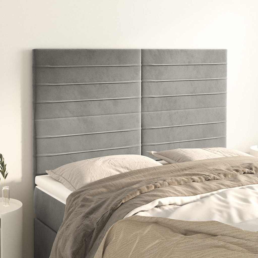 vidaXL Табла за легло светло сива 144x5x118/128 см кадифе