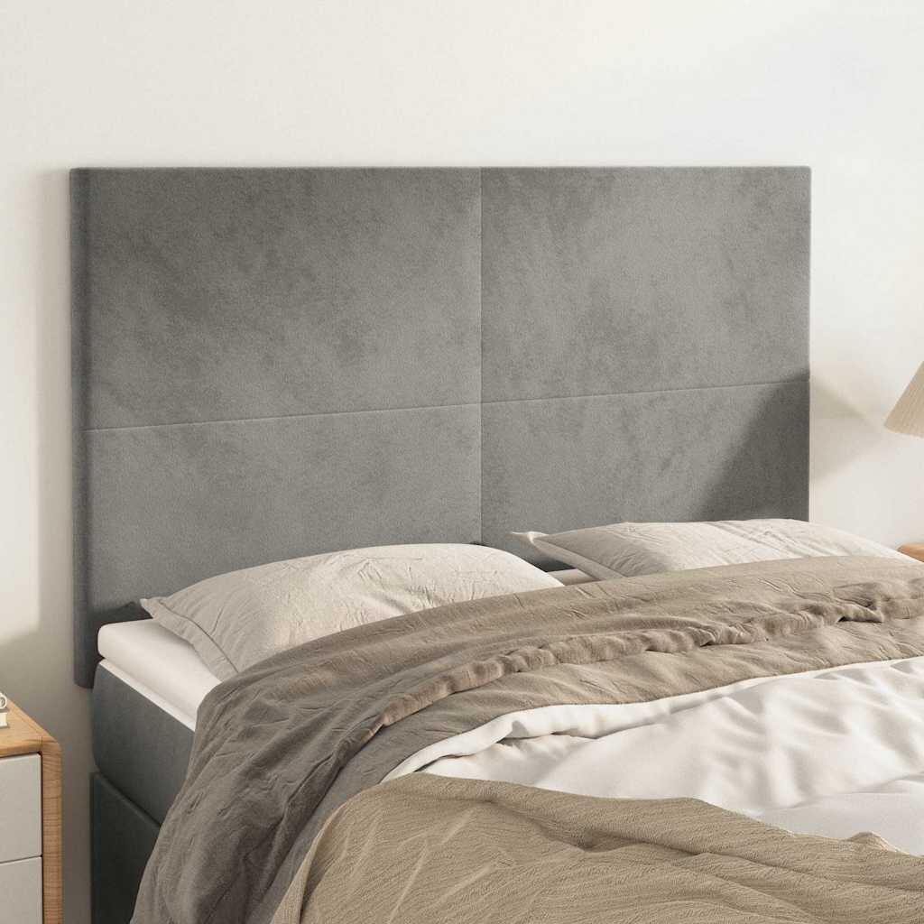vidaXL Табла за легло светло сива 144x5x118/128 см кадифе