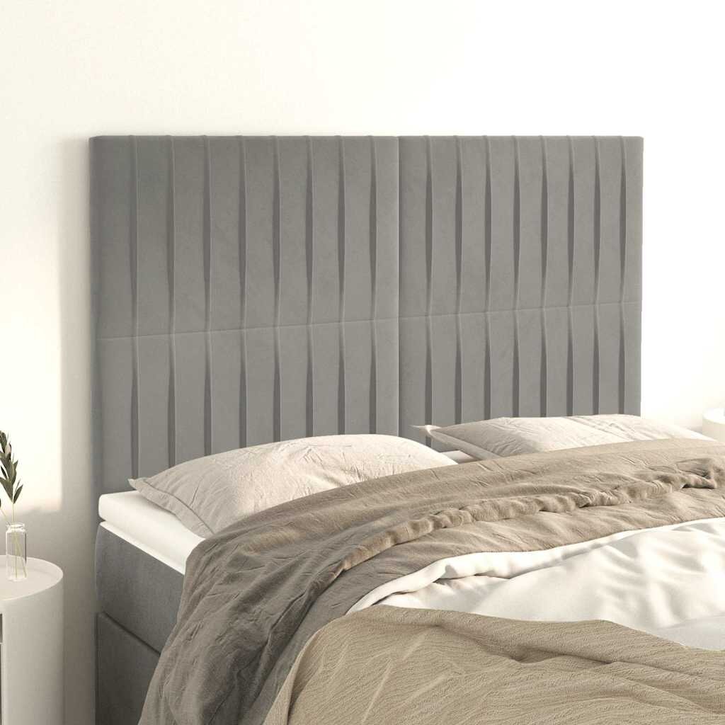 vidaXL Табла за легло светло сива 144x5x118/128 см кадифе