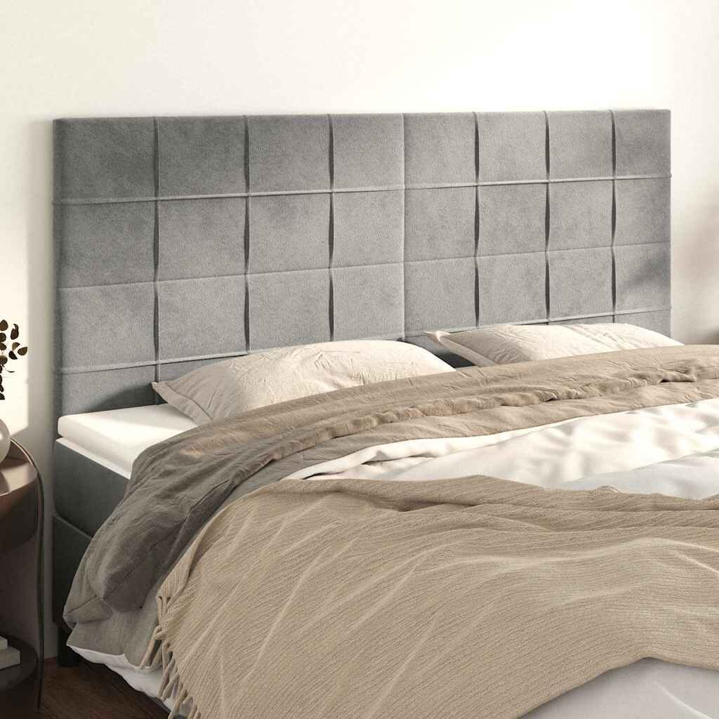 vidaXL Табла за легло светло сива 180x5x118/128 см кадифе