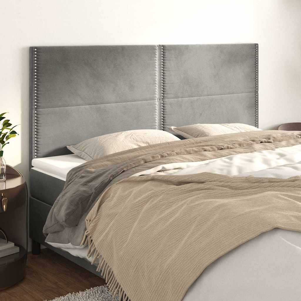 vidaXL Табла за легло светло сива 200x5x118/128 см кадифе
