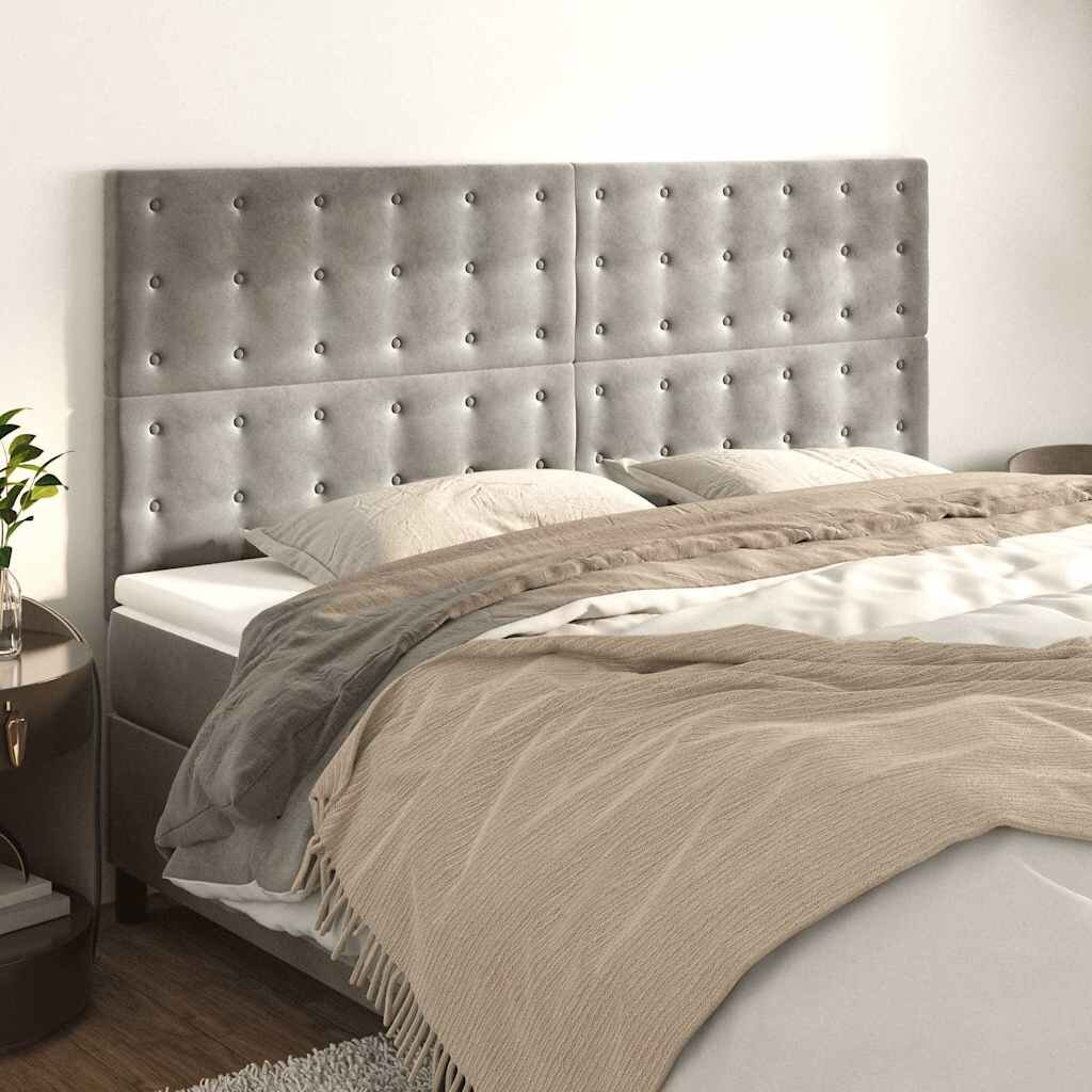 vidaXL Табла за легло светло сива 200x5x118/128 см кадифе