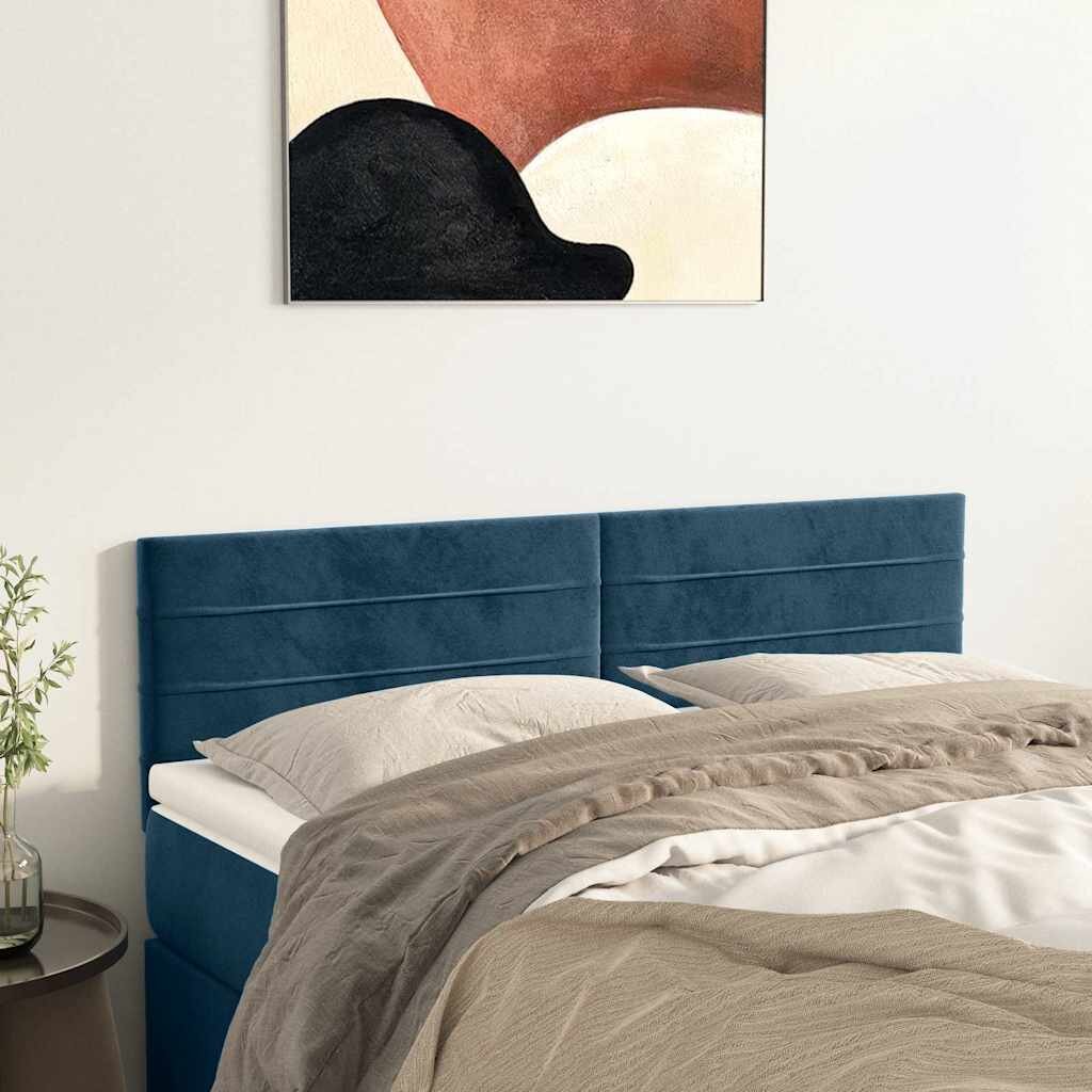 vidaXL Табла за легло тъмносиня 144x5x78/88 см кадифе