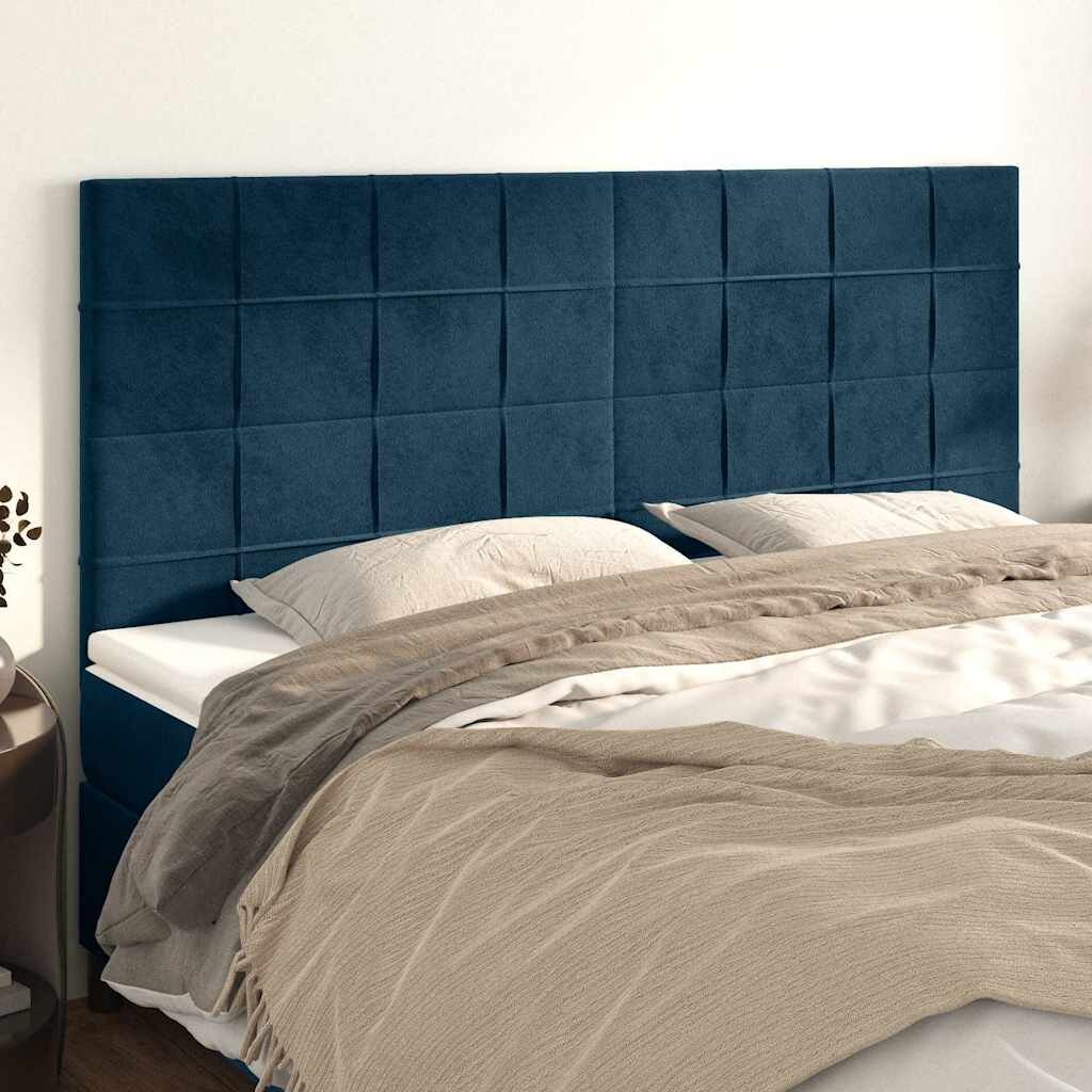 vidaXL Табла за легло тъмносиня 200x5x118/128 см кадифе
