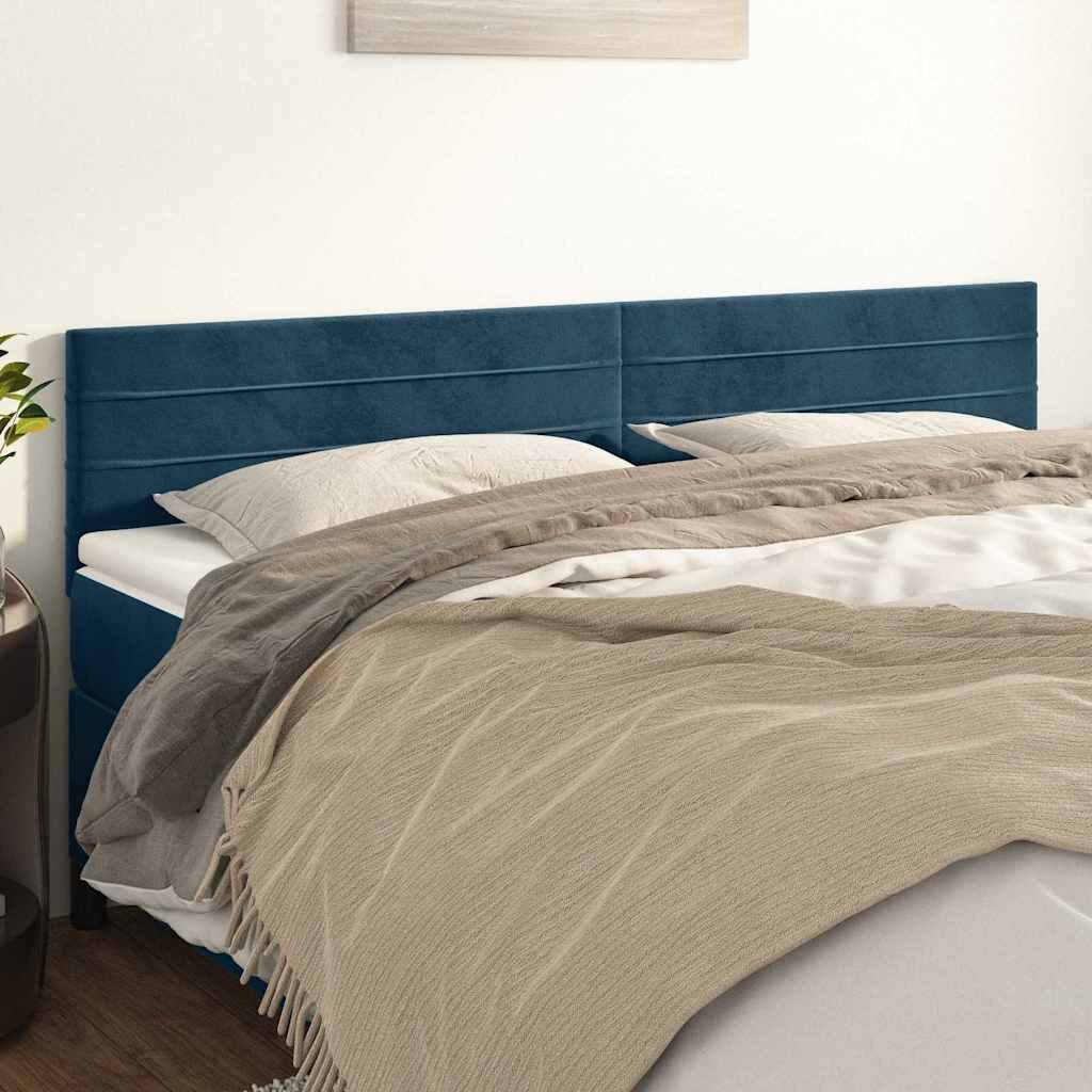 vidaXL Табла за легло тъмносиня 200x5x78/88 см кадифе