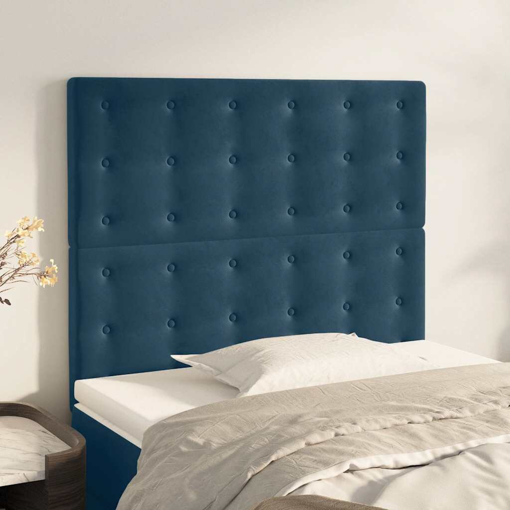 vidaXL Табла за легло тъмносиня 80x5x118/128 см кадифе