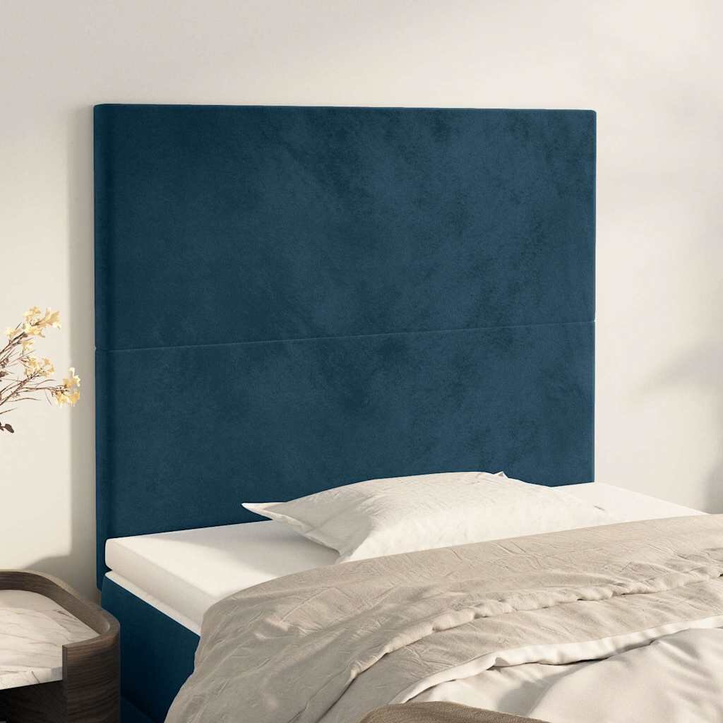vidaXL Табла за легло тъмносиня 80x5x118/128 см кадифе