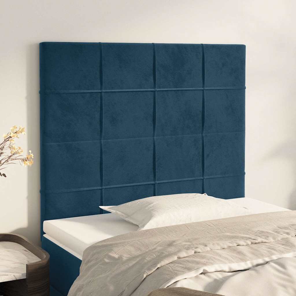 vidaXL Табла за легло тъмносиня 80x5x118/128 см кадифе