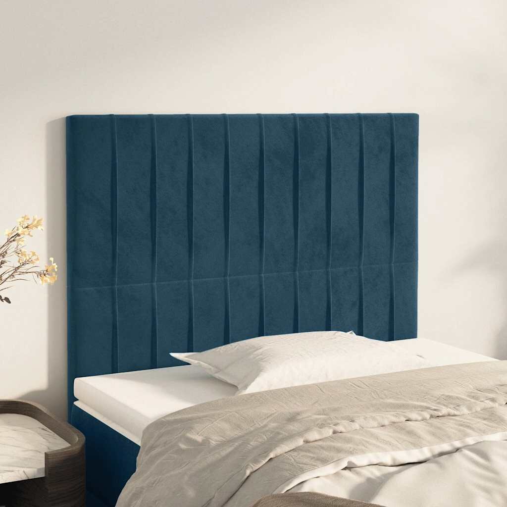 vidaXL Табла за легло тъмносиня 80x5x118/128 см кадифе