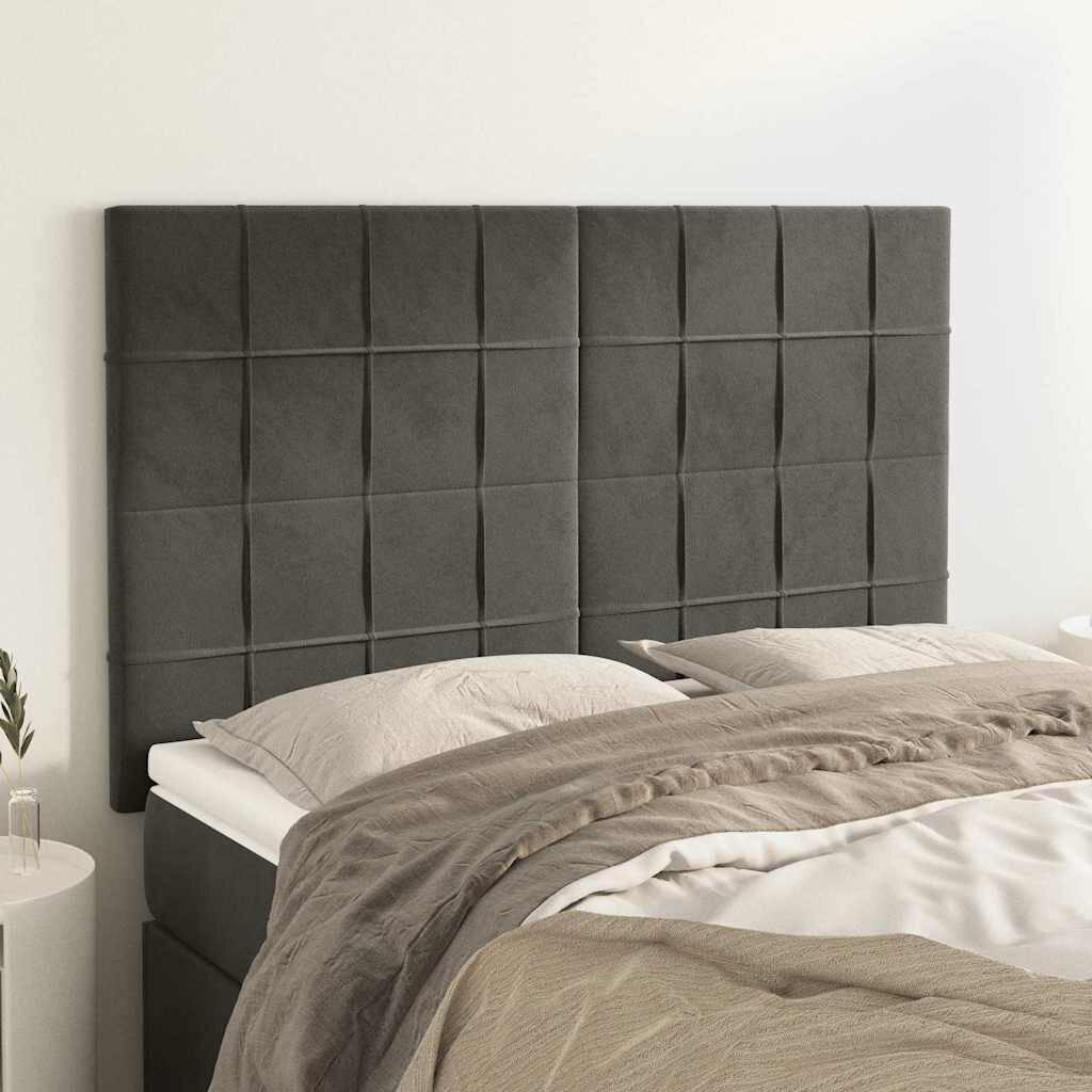 vidaXL Табла за легло тъмносива 144x5x118/128 см кадифе