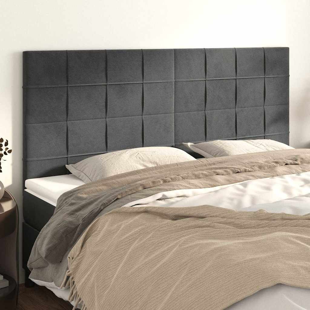 vidaXL Табла за легло тъмносива 200x5x118/128 см кадифе
