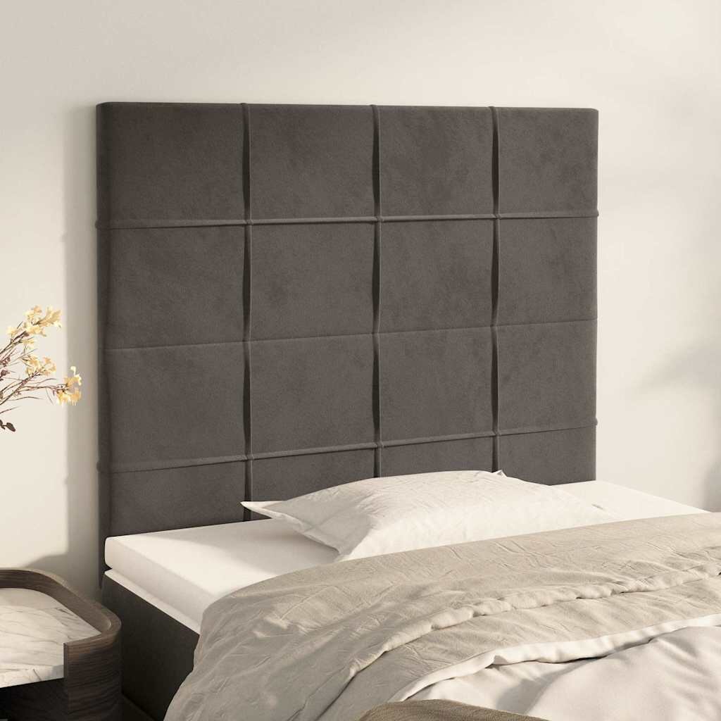 vidaXL Табла за легло тъмносива 90x5x118/128 см кадифе