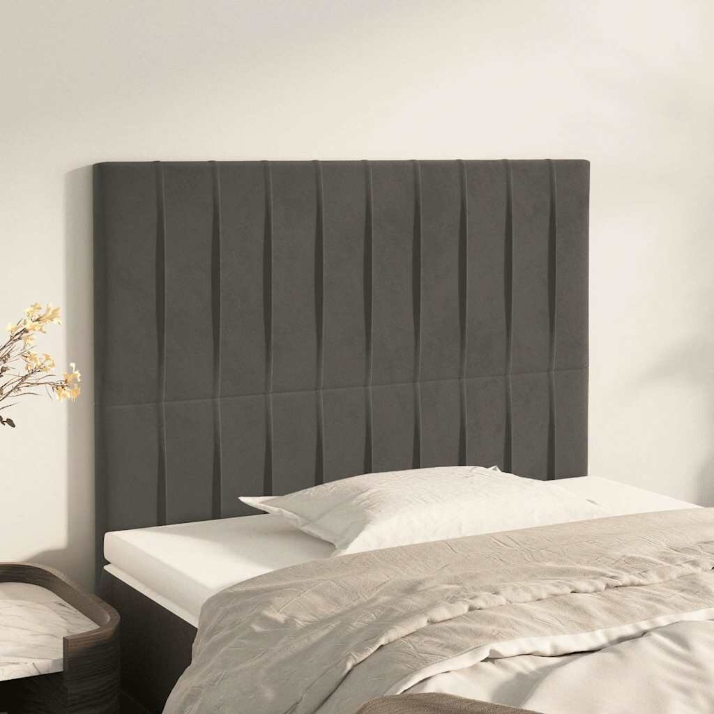 vidaXL Табла за легло тъмносива 90x5x118/128 см кадифе