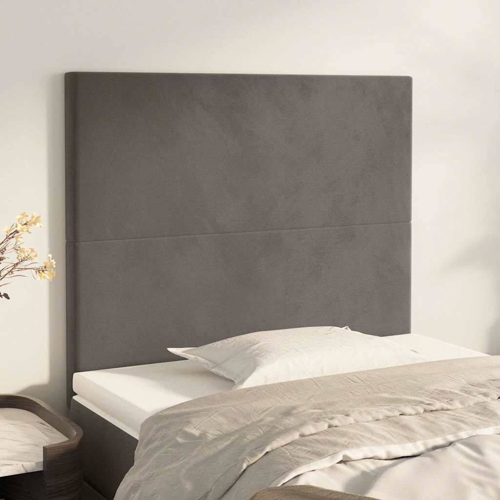 vidaXL Табла за легло тъмносива 90x5x118/128 см кадифе