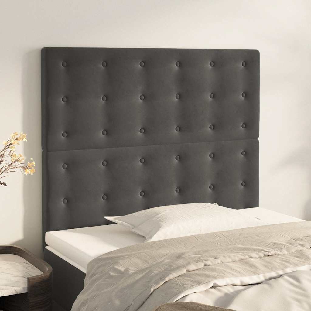 vidaXL Табла за легло тъмносива 90x5x118/128 см кадифе