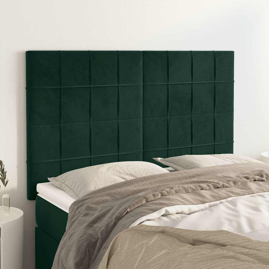 vidaXL Табла за легло тъмнозелена 144x5x118/128 см кадифе