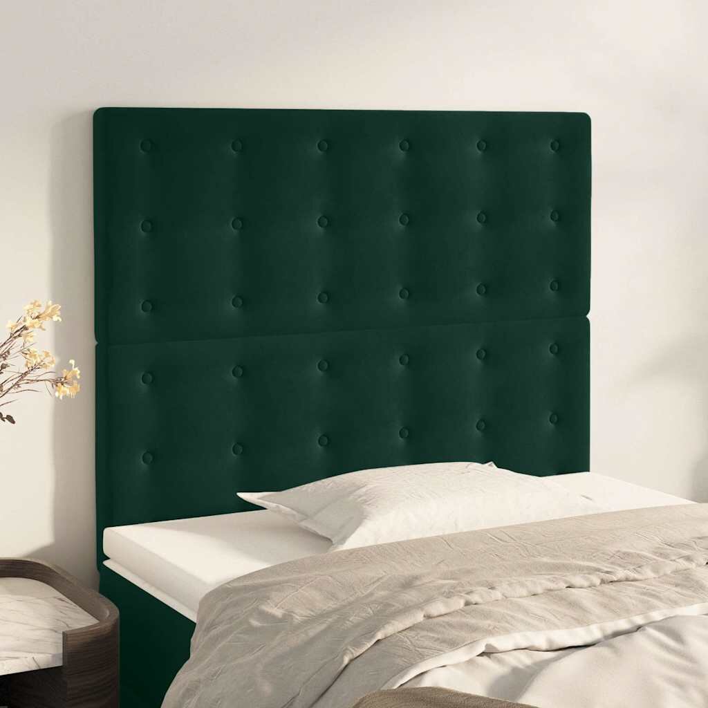 vidaXL Табла за легло тъмнозелена 90x5x118/128 см кадифе