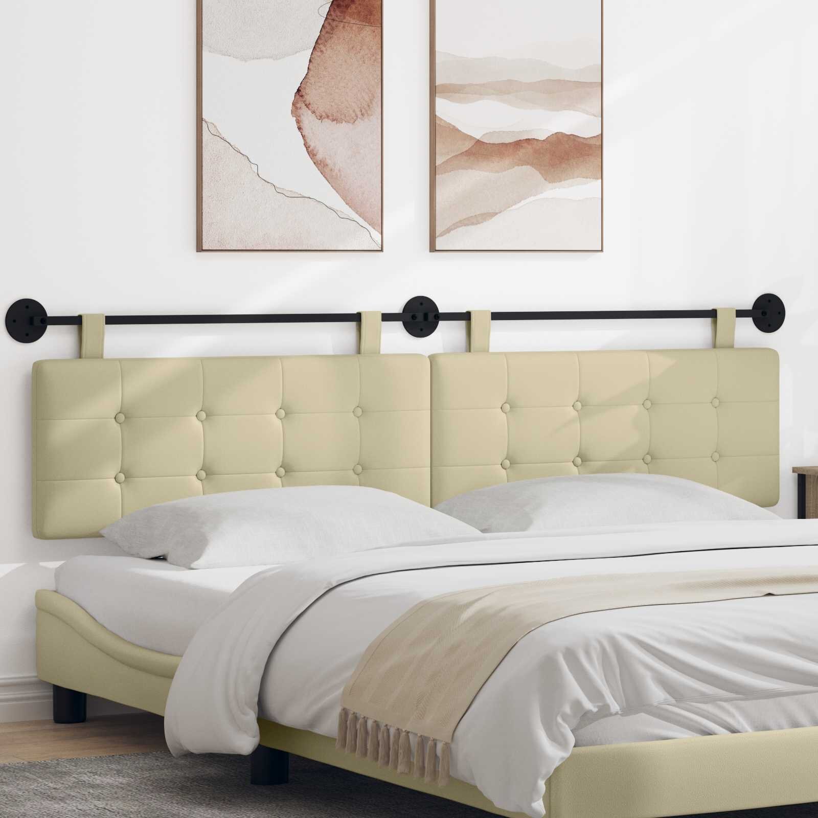 vidaXL Табла за легло висяща Крем Изкуствена