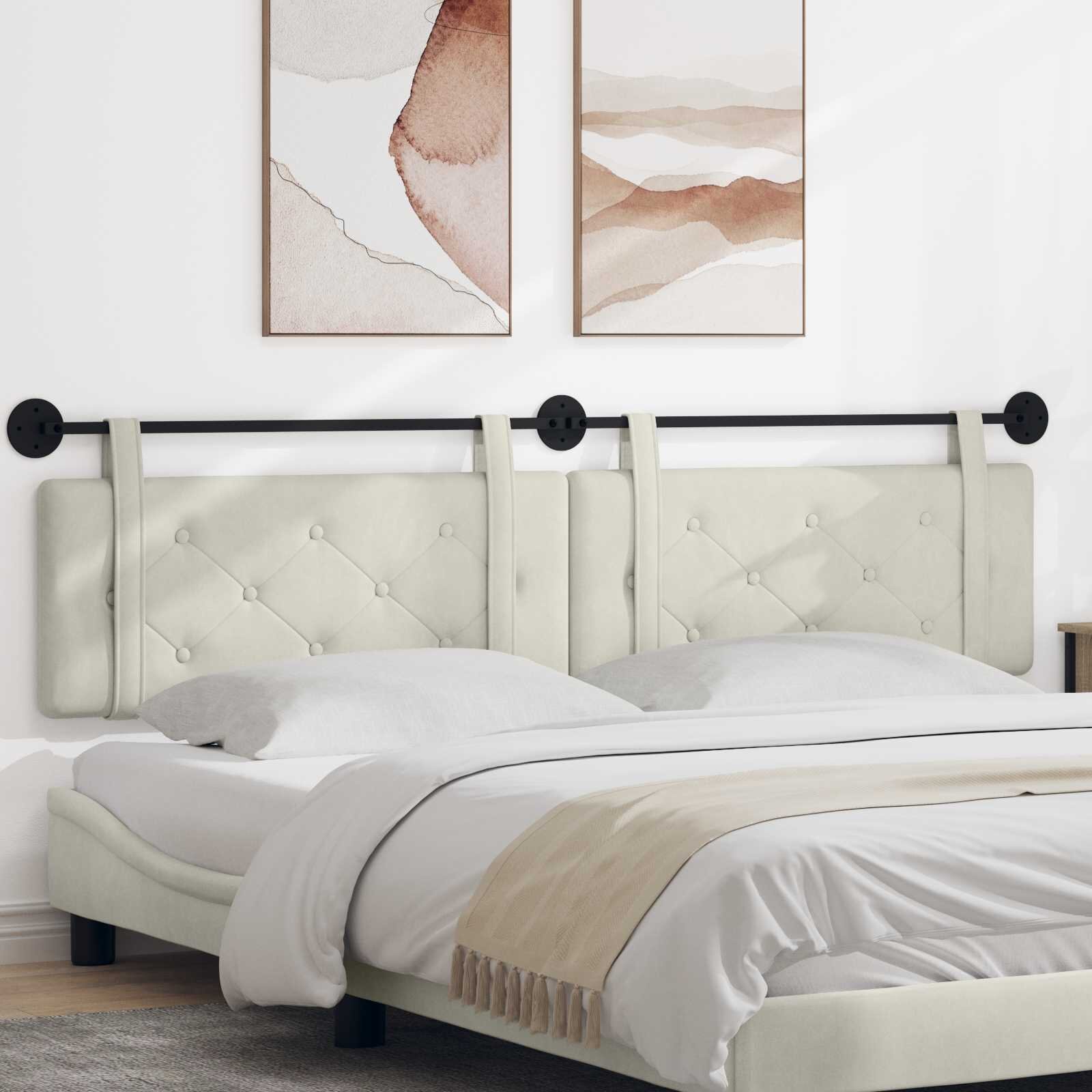vidaXL Табла за легло висяща Крем Кадифе