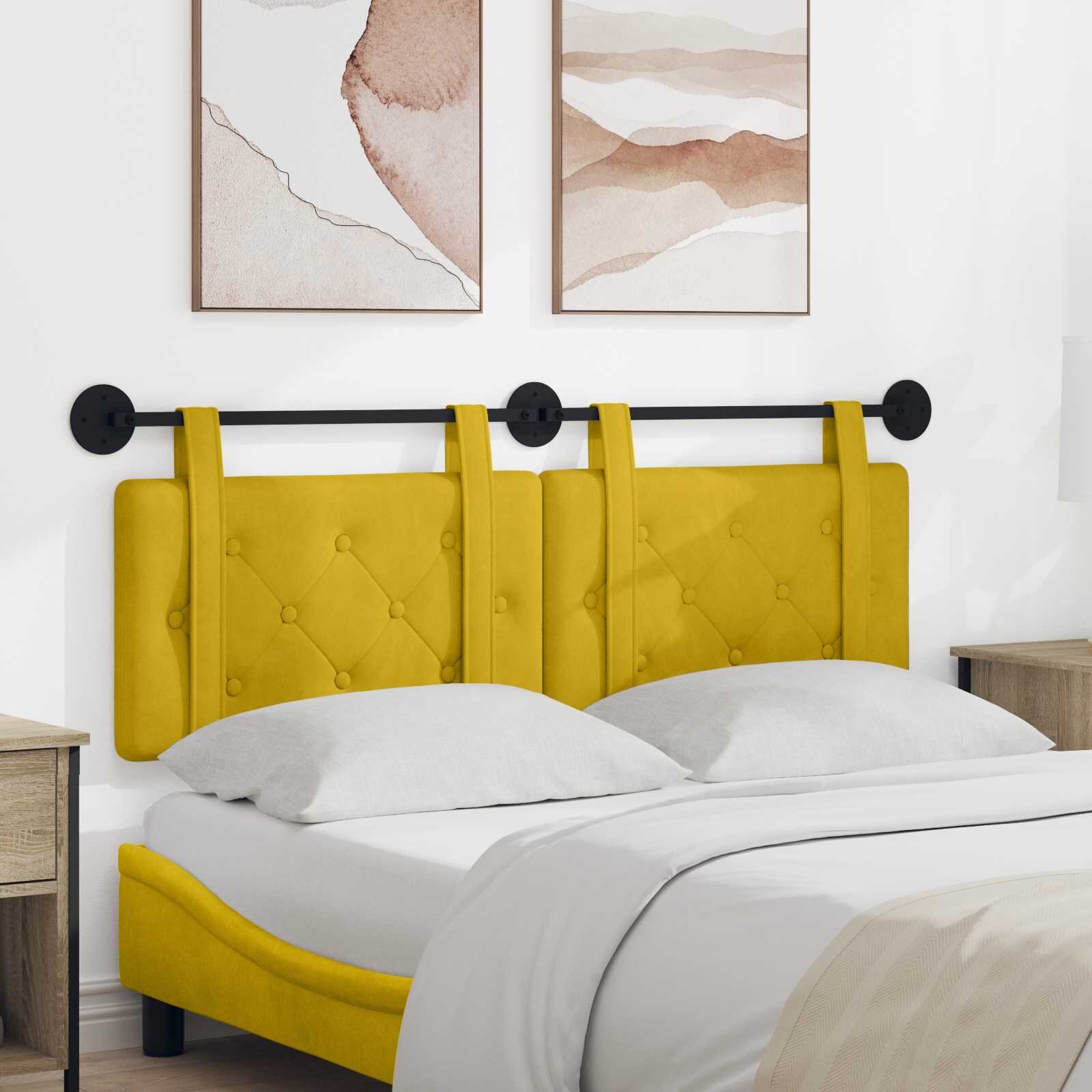 vidaXL Табла за легло висяща Жълто Кадифе