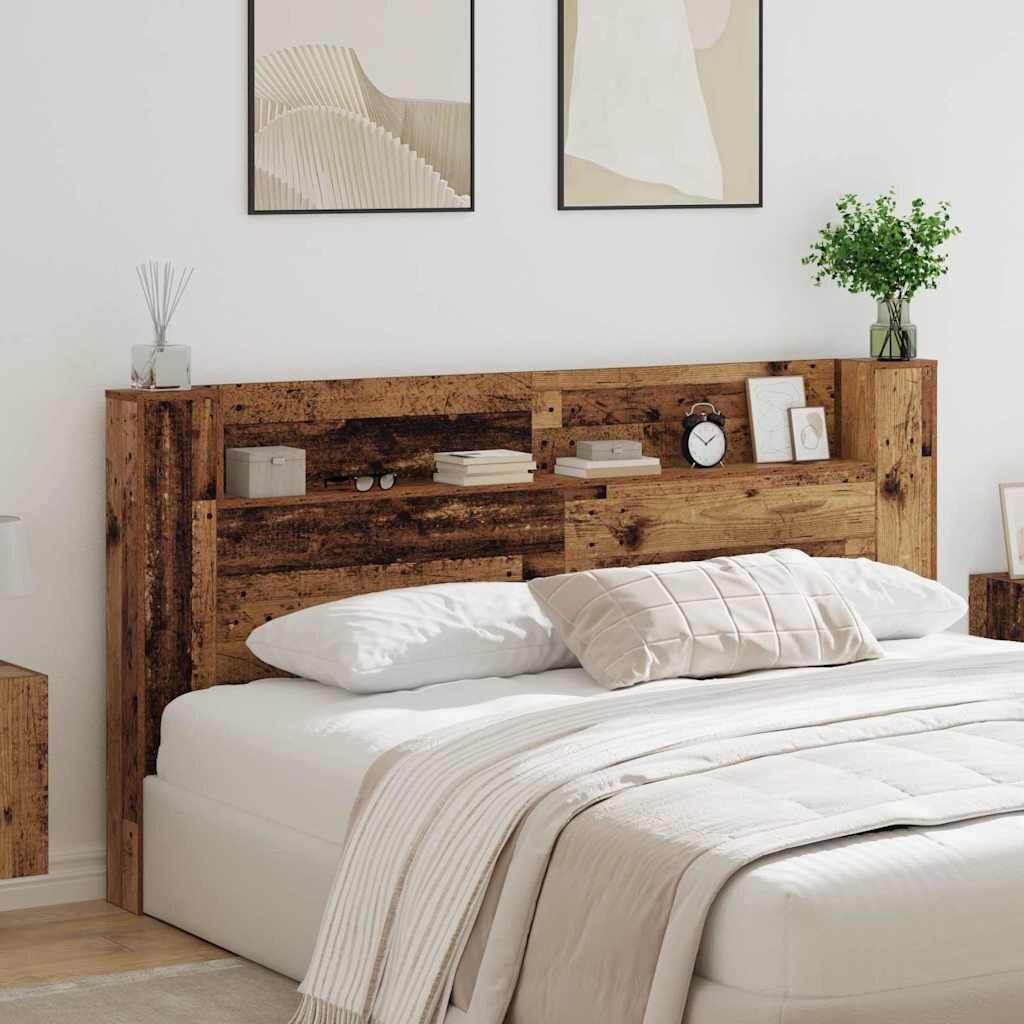 vidaXL Табла за съхранение с LED Старо дърво Инженерна дървесина