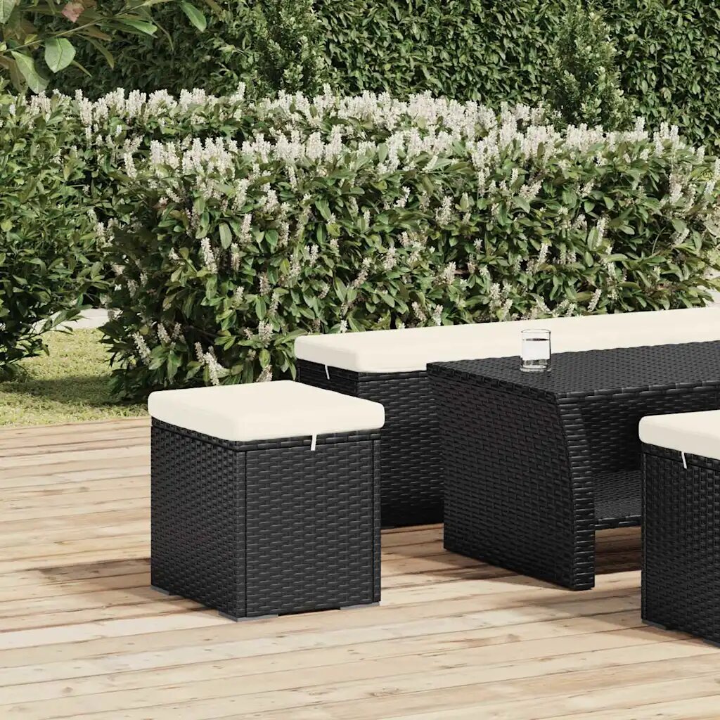 vidaXL Табуретка с възглавница черна 40x30x40 см полиратан