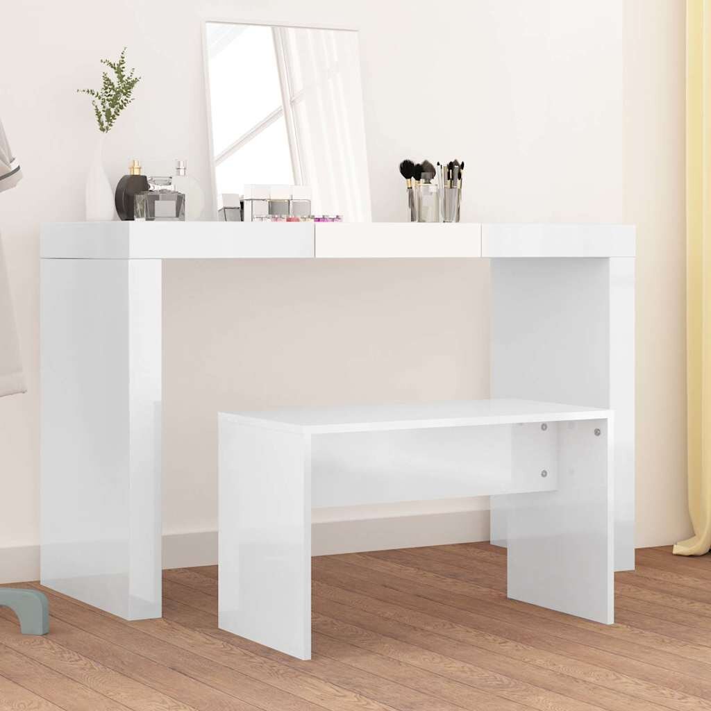 vidaXL Табуретка за тоалетка бял гланц 70x35x45 см инженерно дърво