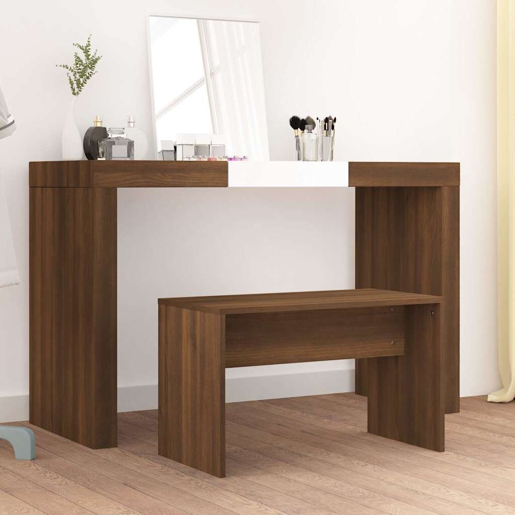 vidaXL Табуретка за тоалетка Кафяв дъб 70x35x45 см инженерно дърво