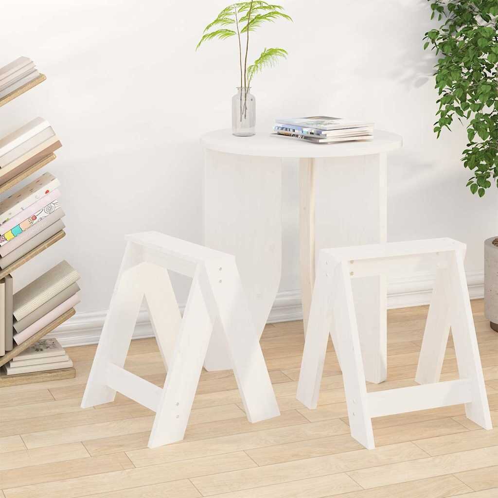 vidaXL Табуретки 2 бр бели 40x40x45 см борово дърво масив