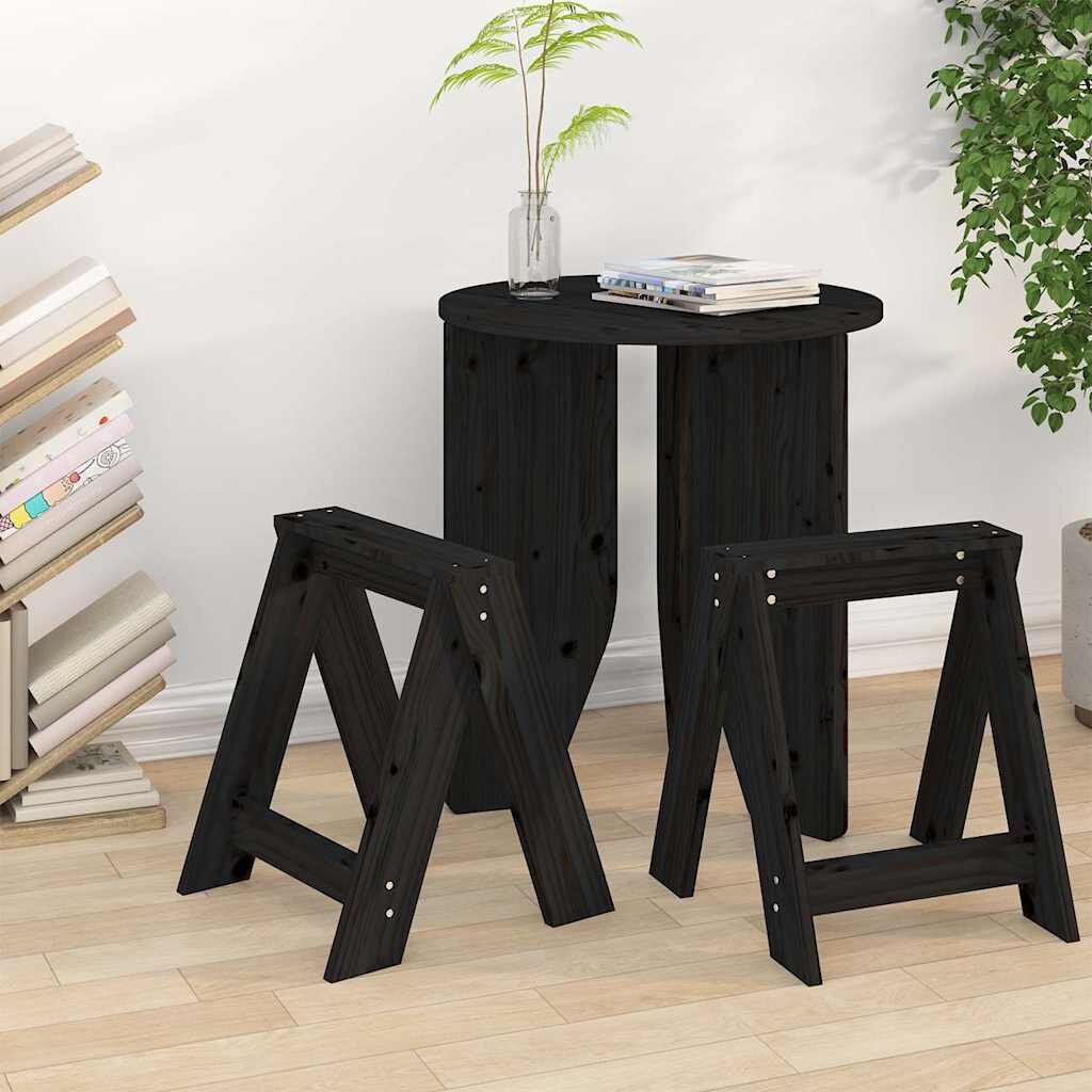 vidaXL Табуретки 2 бр черни 40x40x45 см борово дърво масив