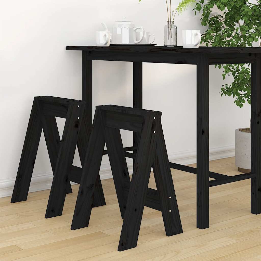 vidaXL Табуретки 2 бр черни 40x40x60 см борово дърво масив