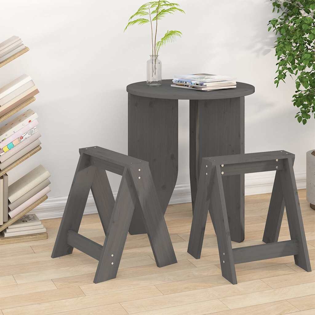 vidaXL Табуретки 2 бр сиви 40x40x45 см борово дърво масив