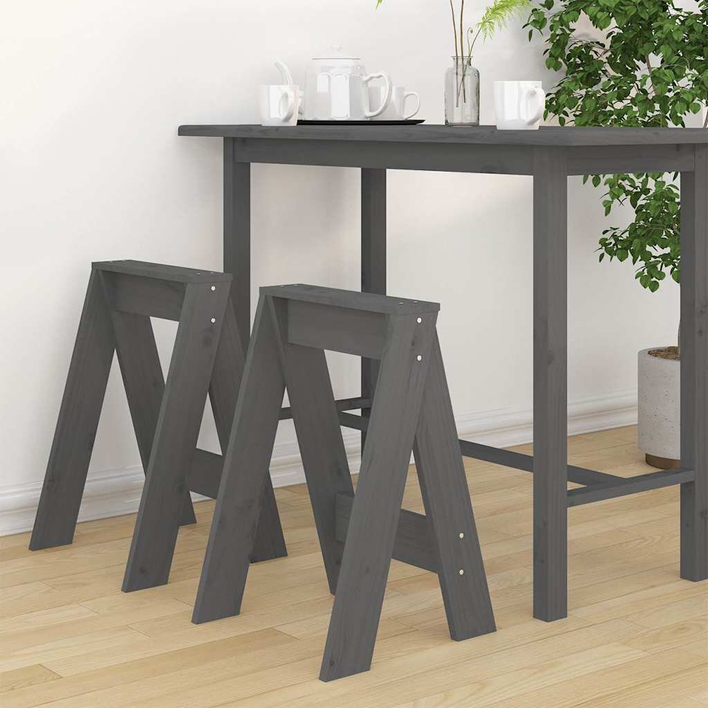 vidaXL Табуретки 2 бр сиви 40x40x60 см борово дърво масив