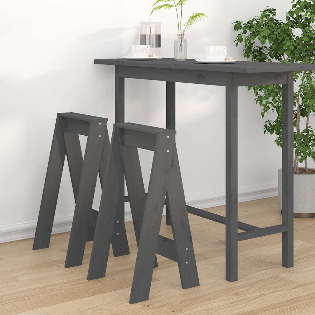 vidaXL Табуретки 2 бр сиви 40x40x75 см борово дърво масив