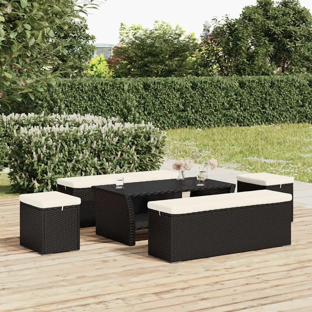vidaXL Табуретки с възглавници 2 бр черни 40x30x40 см полиратан