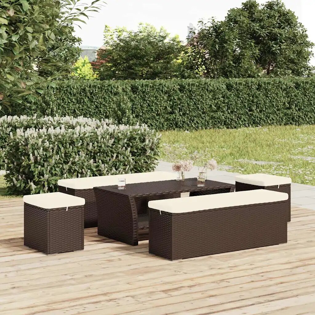 vidaXL Табуретки с възглавници 2 бр кафяви 40x30x40 см полиратан