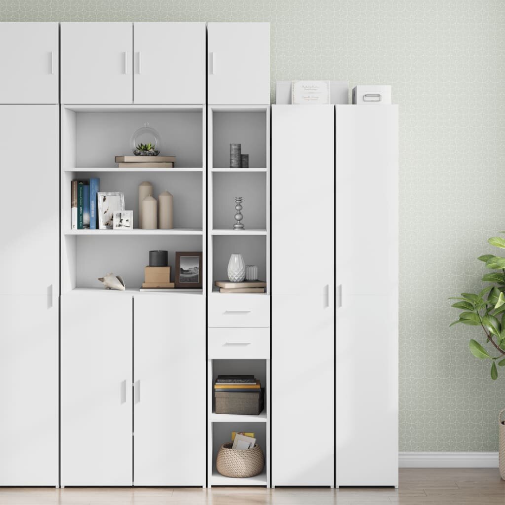 vidaXL Тънък шкаф за съхранение бял 30x425x225 см инженерно дърво
