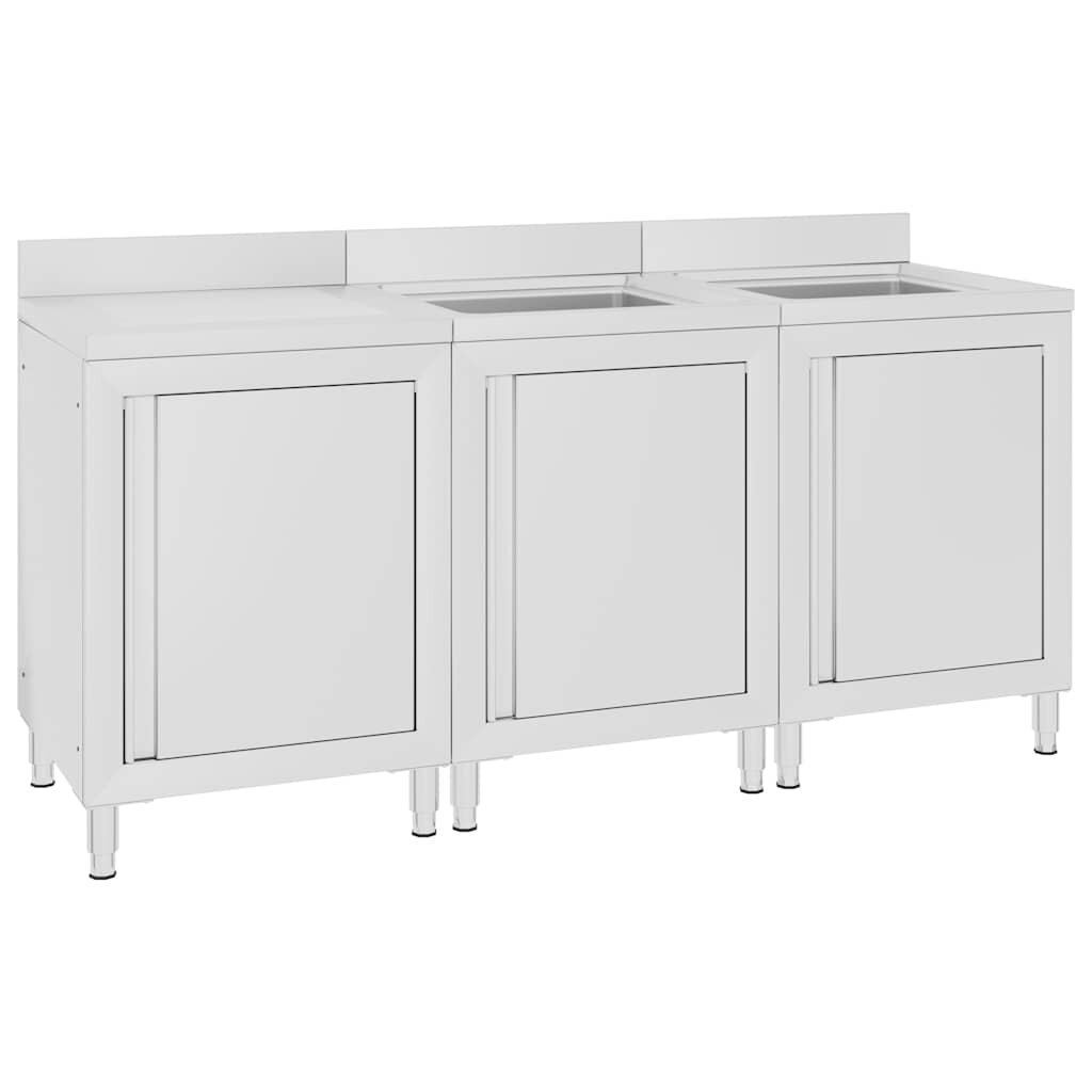 vidaXL Търговски кухненски шкаф за мивка 180x60x96 см инокс
