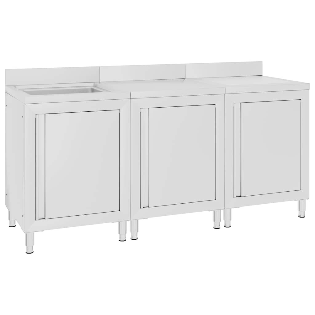 vidaXL Търговски кухненски шкаф за мивка 180x60x96 см инокс