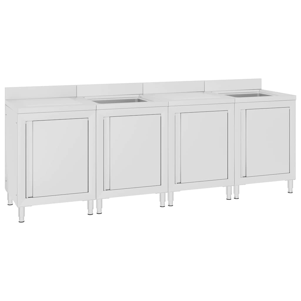 vidaXL Търговски кухненски шкаф за мивка 240x60x96 см инокс