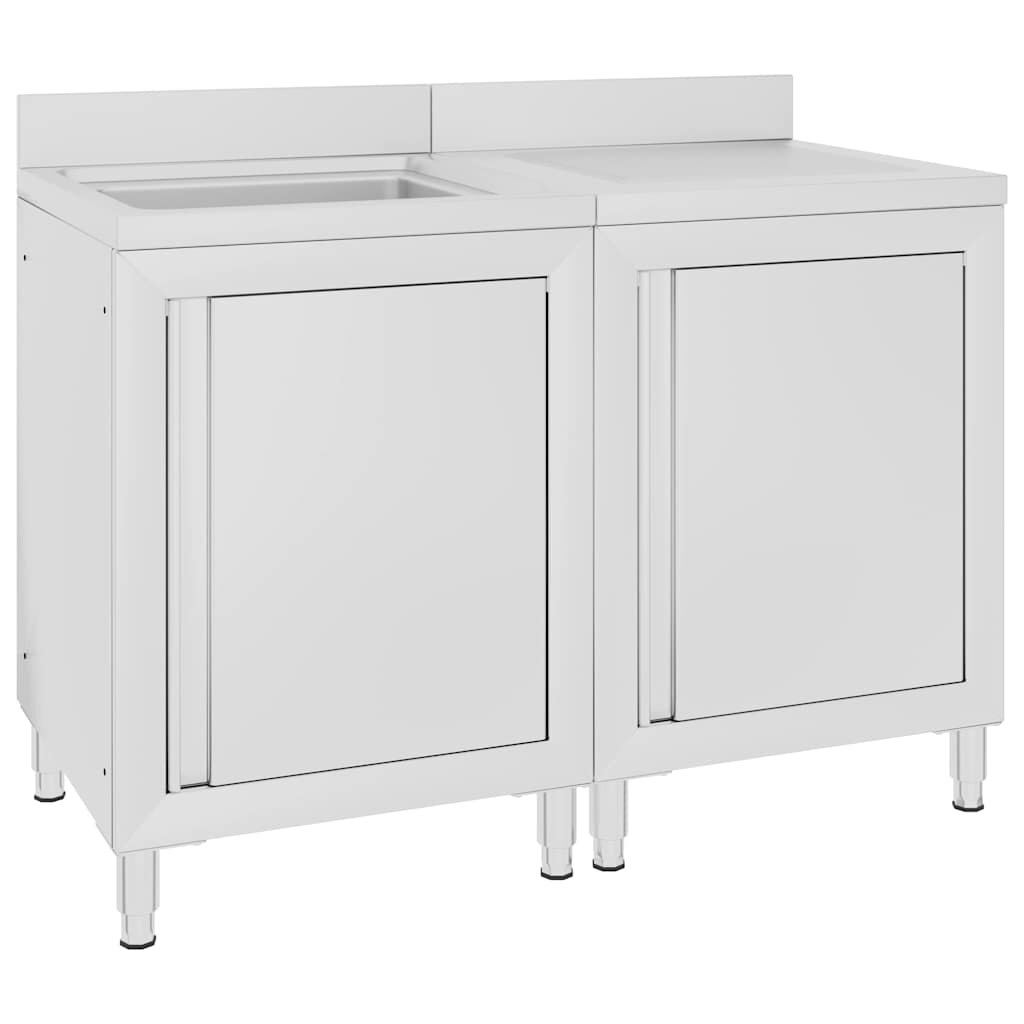 vidaXL Търговски кухненски шкаф за мивка инокс 120x60x96 см