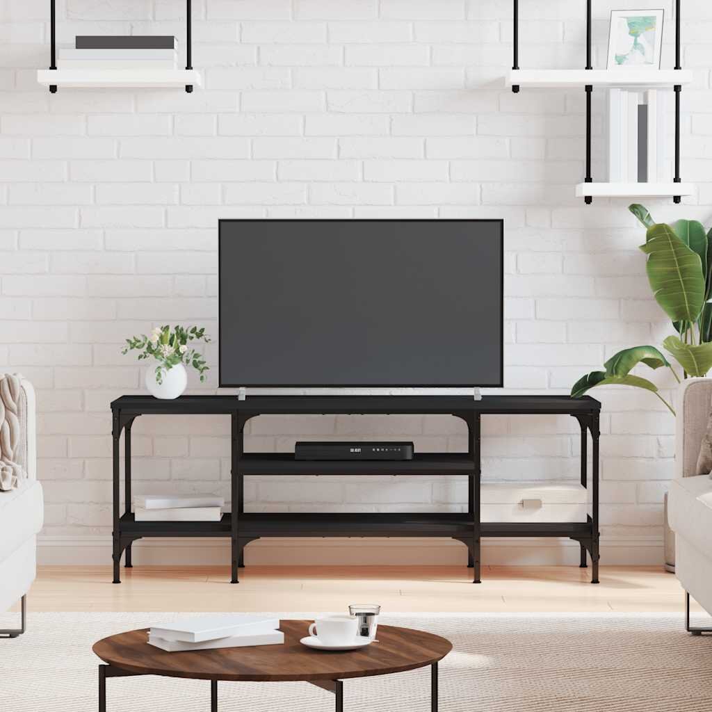 vidaXL ТB шкаф черен 121x35x45 см инженерно дърво и желязо
