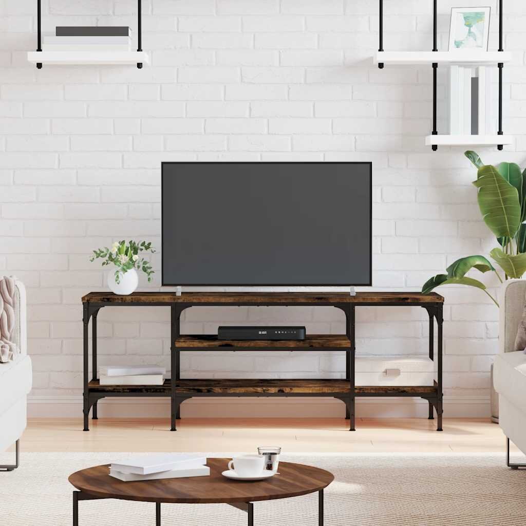 vidaXL ТB шкаф опушен дъб 121x35x45 см инженерно дърво и желязо