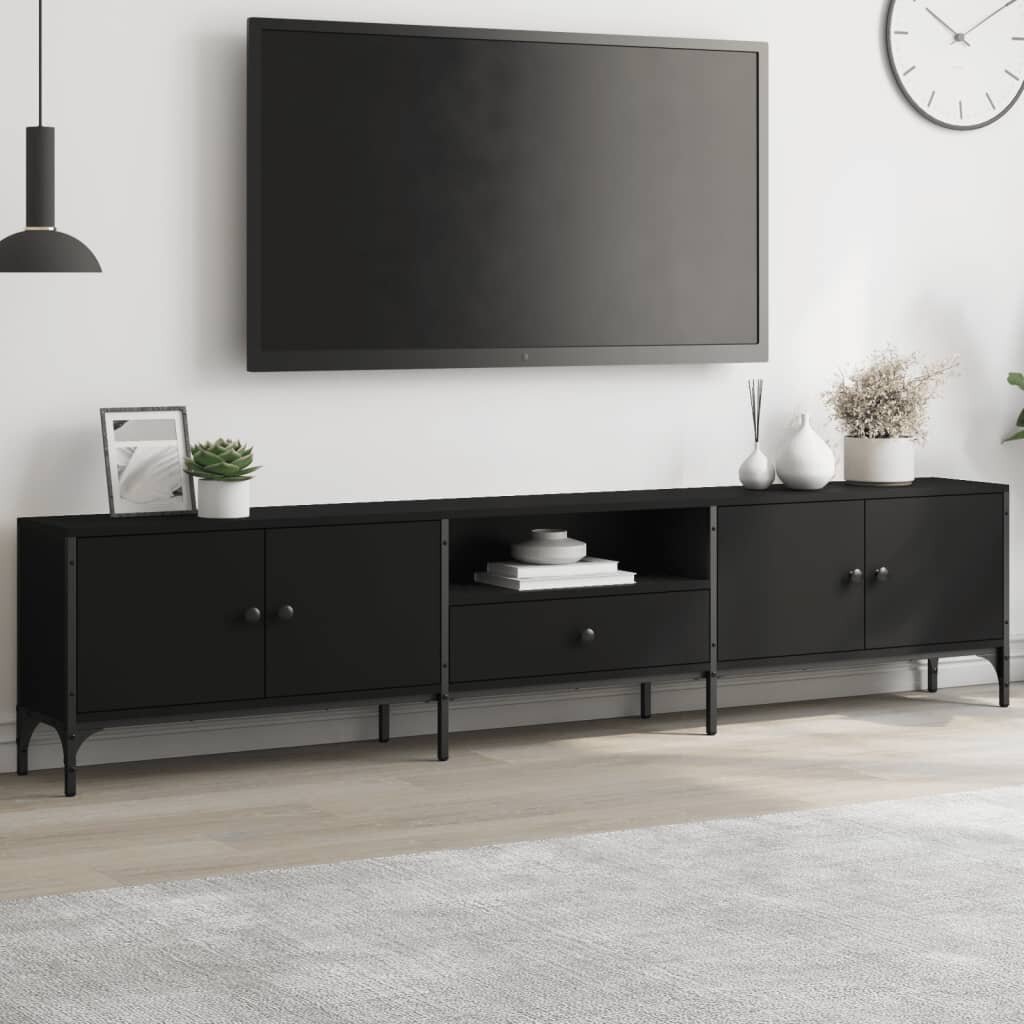 vidaXL ТB шкаф с чекмедже черен 200x25x44 см инженерно дърво