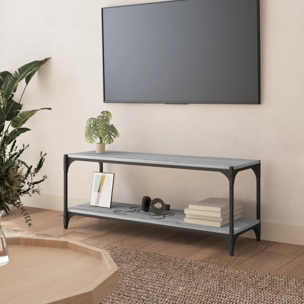 vidaXL ТB шкаф сив сонома 100x33x41 см инженерно дърво и стомана