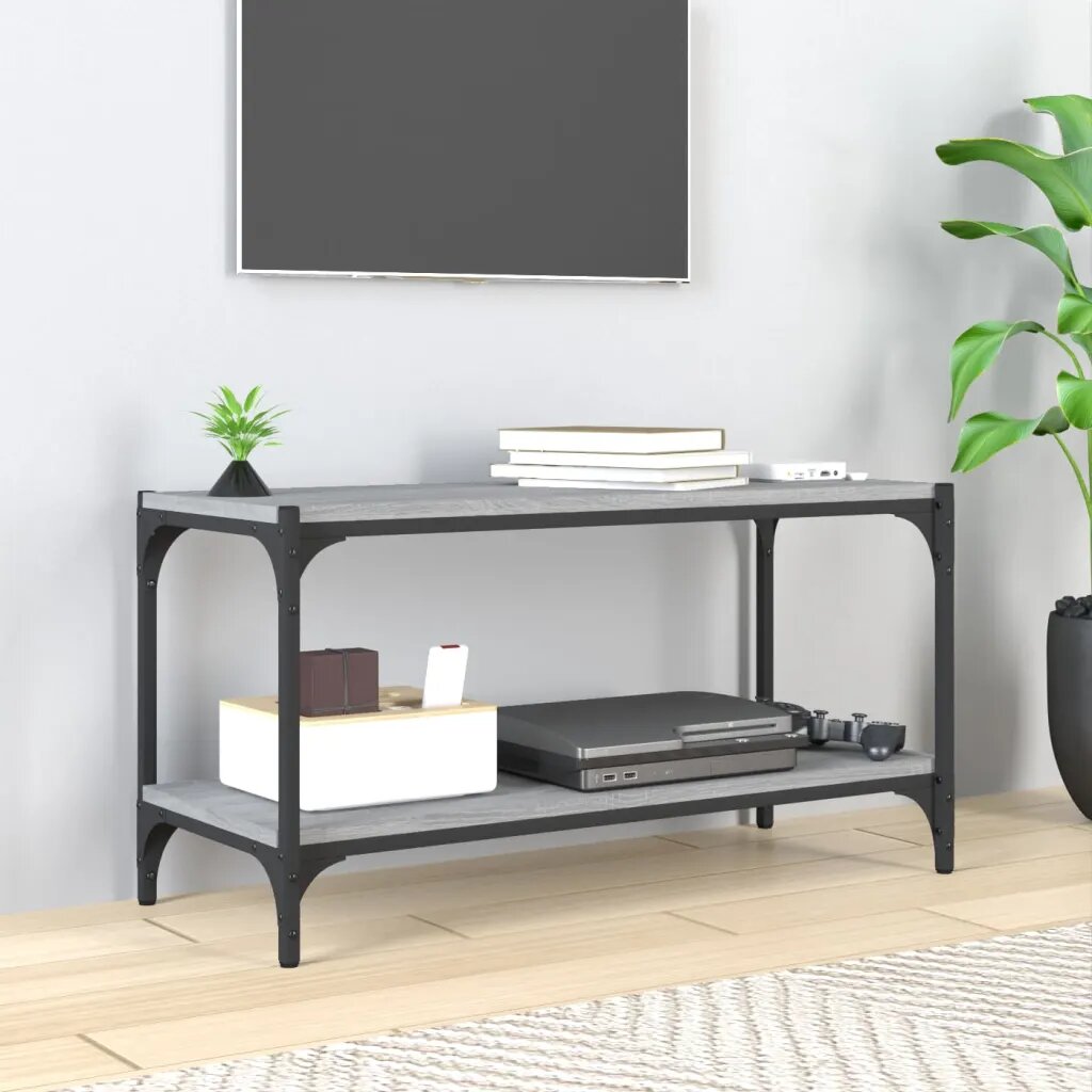 vidaXL ТB шкаф сив сонома 80x33x41 см инженерно дърво и стомана