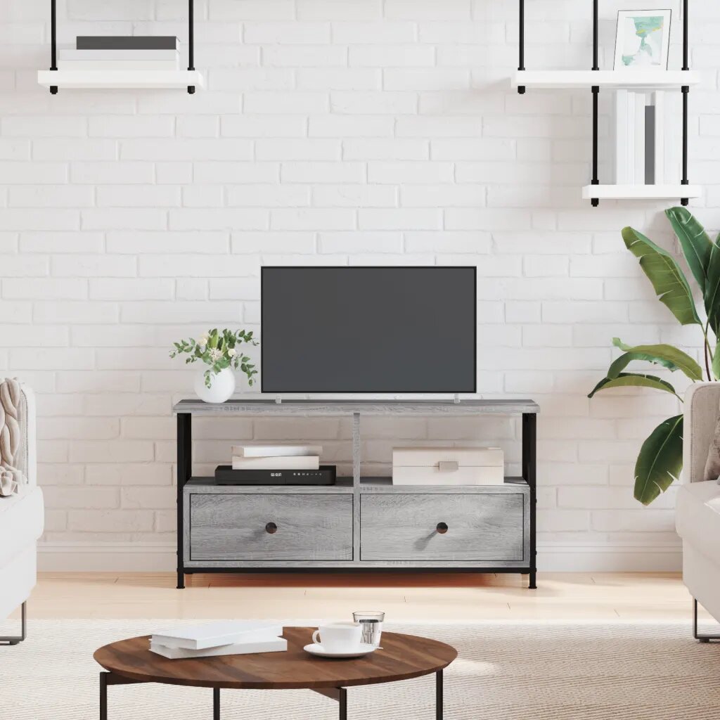 vidaXL ТB шкаф сив сонома 90x33x45 см инженерно дърво и желязо